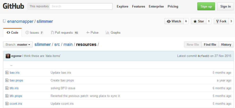 Screenshot of the the config folder on GitHub